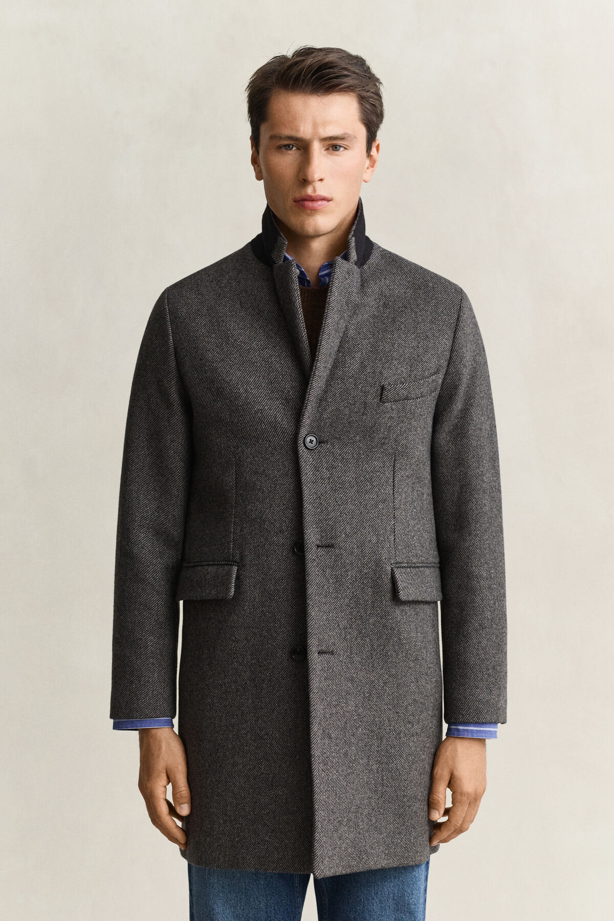 Two-Toned Wool Coat — BLACK GREY