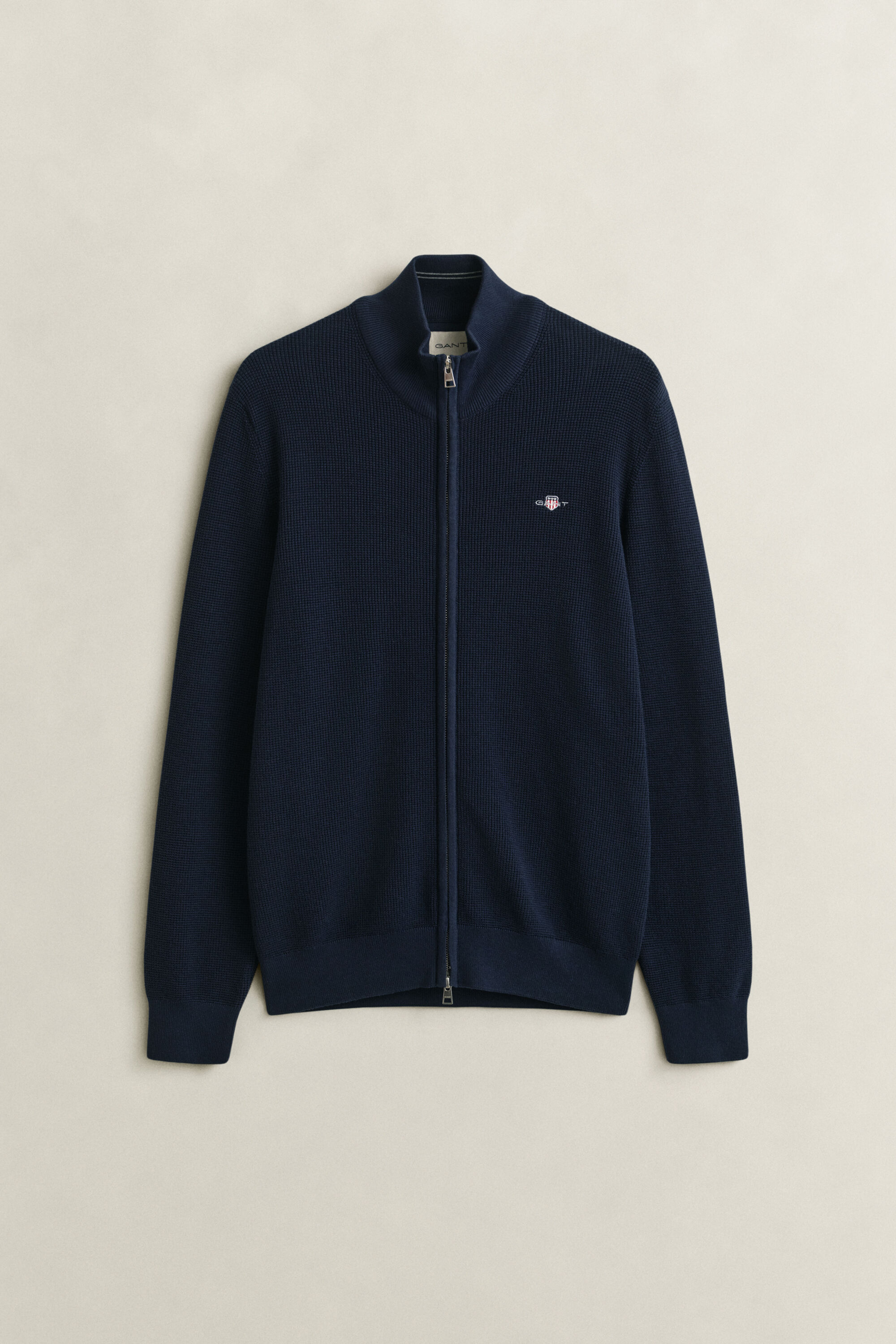 Textured Cotton Zip Cardigan