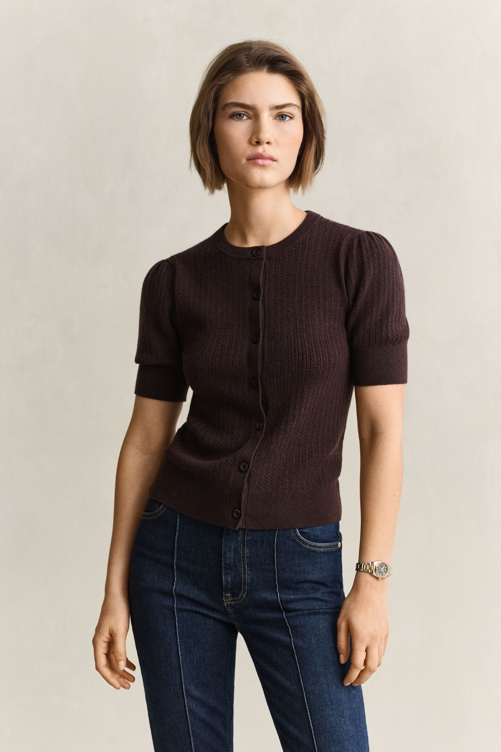 Cable Knit Short Sleeve Cardigan