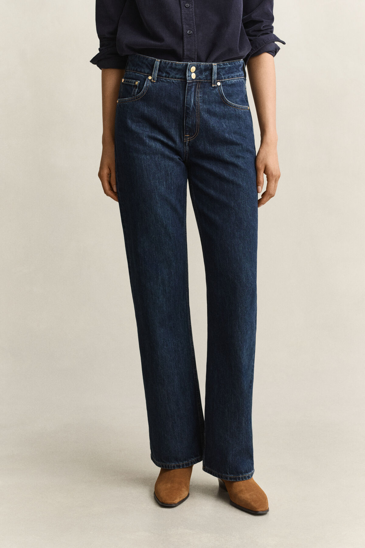 Relaxed Buttoned Jeans — DARK BLUE WORN IN