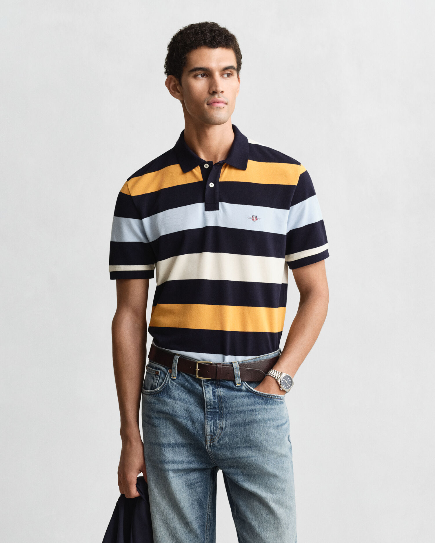 Striped Polo Shirt — EVENING BLUE