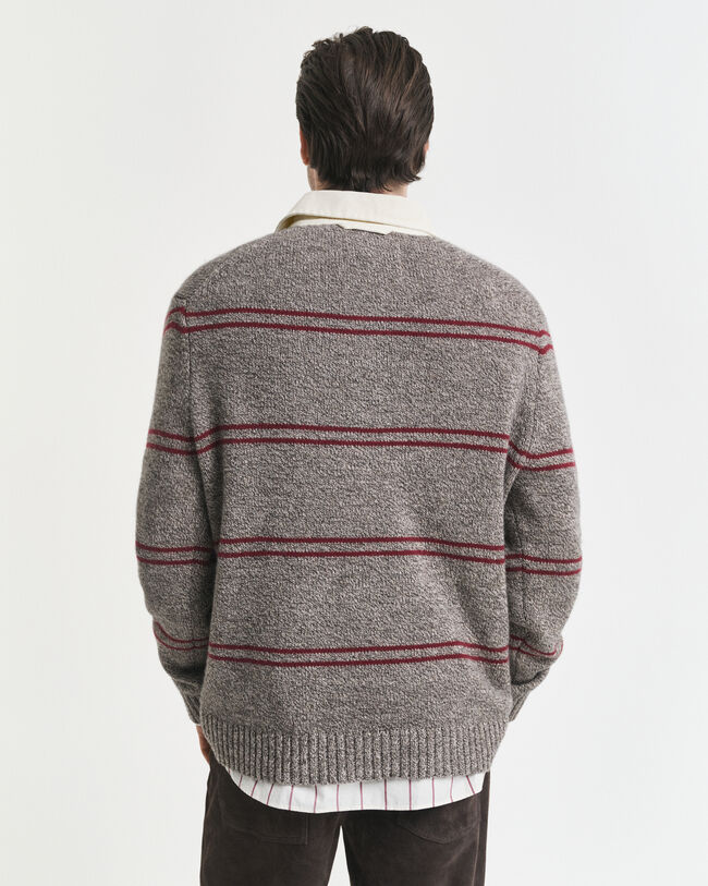 Striped Wool Blend Polo Sweater