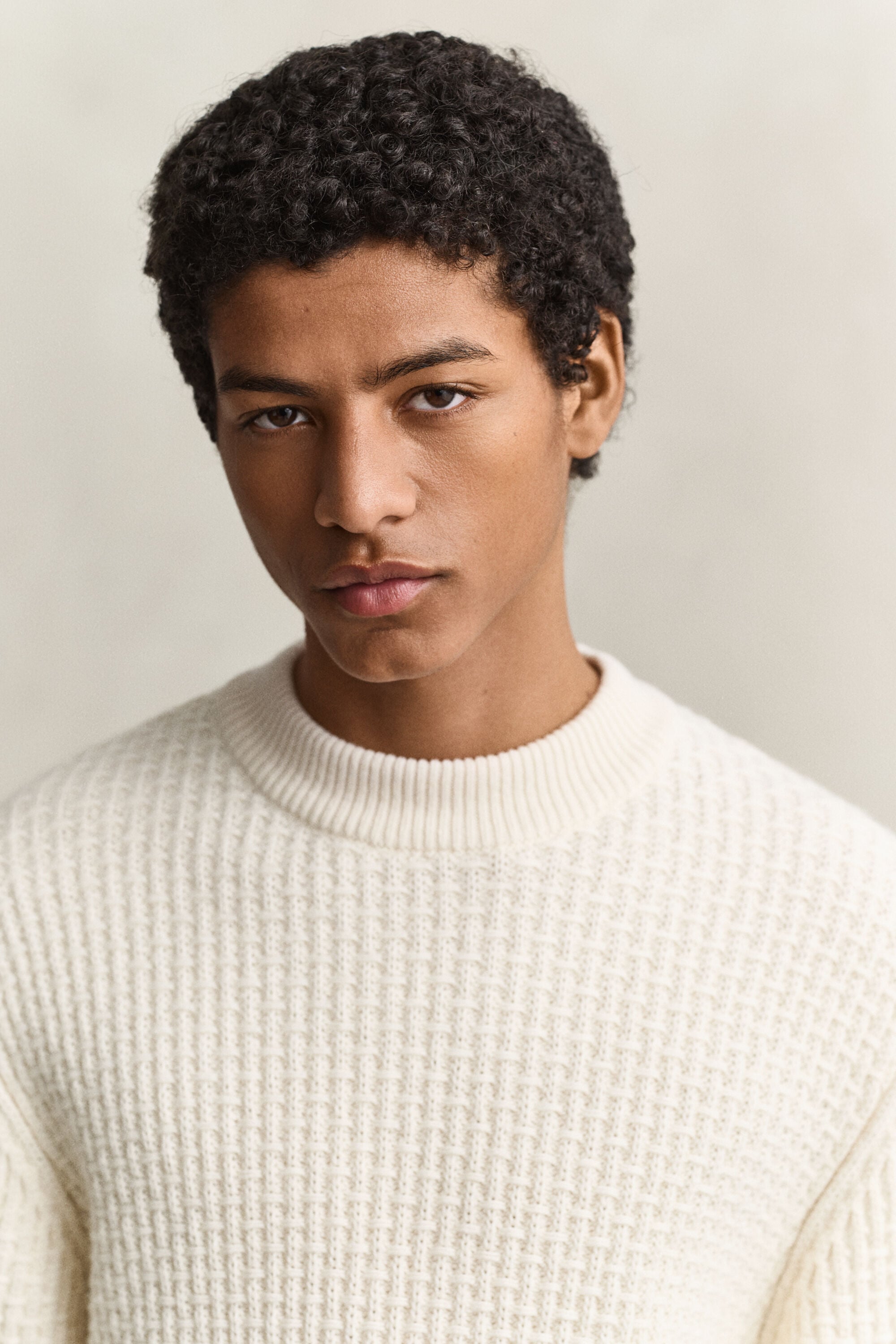 Textured Cotton Wool Mock Neck Sweater
