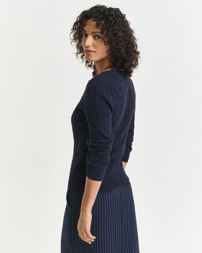 Stretch Cotton Cable Knit Cardigan
