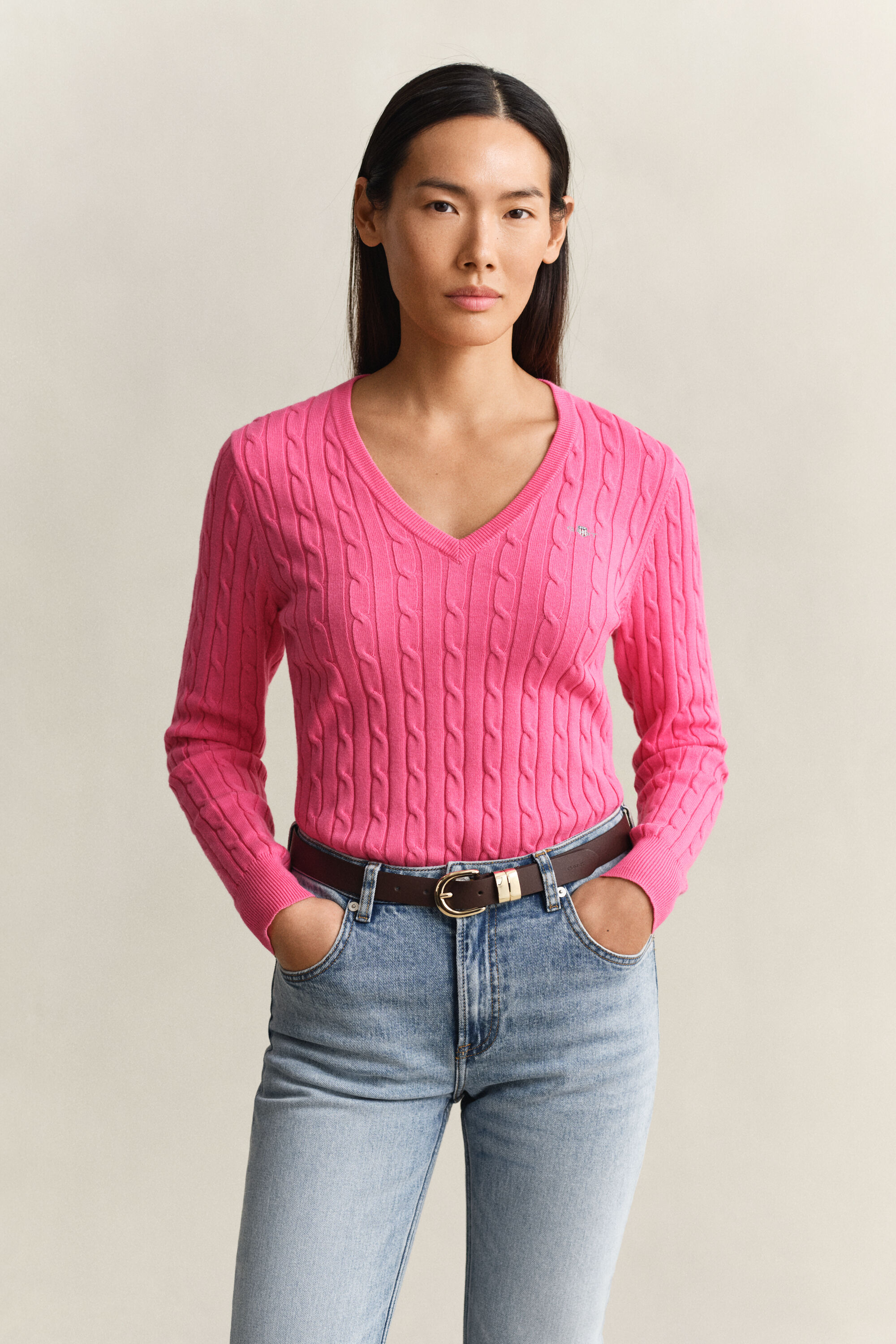 Cable Knit V-Neck Sweater