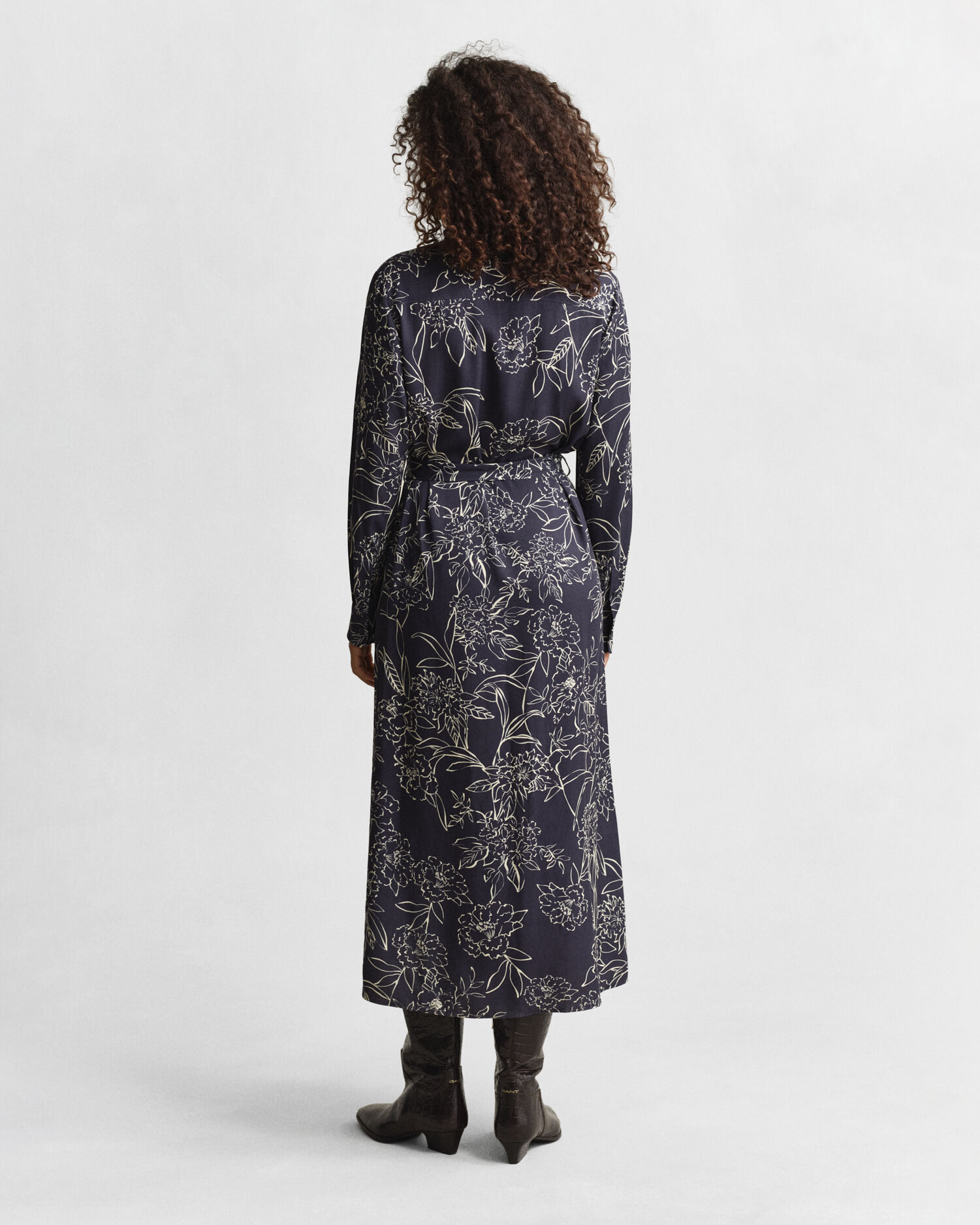 Floral Print Shirt Dress — EVENING BLUE
