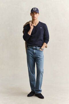 Cotton V-Neck Sweater — EVENING BLUE 5