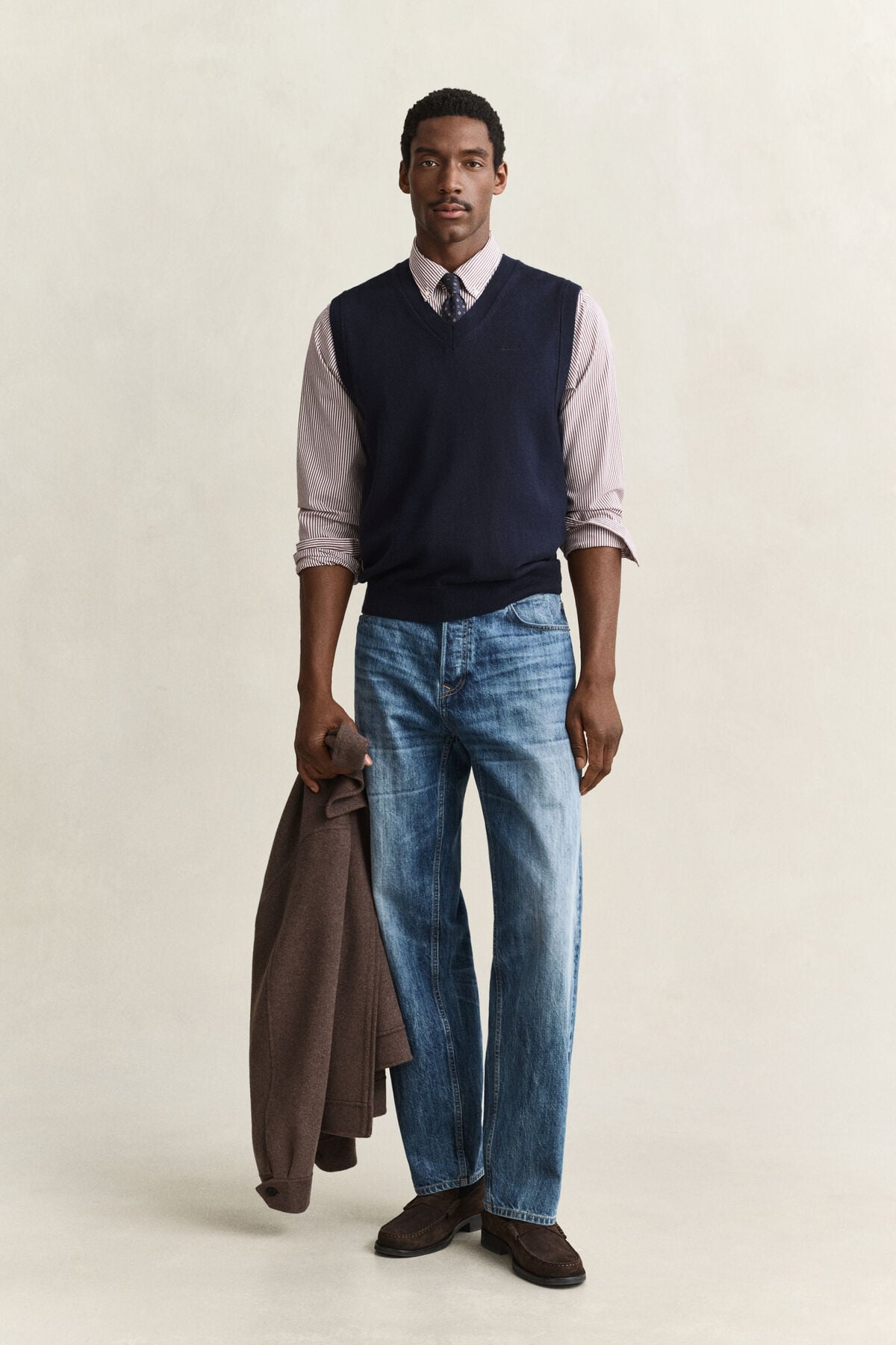 Cotton Wool V-Neck Vest — EVENING BLUE