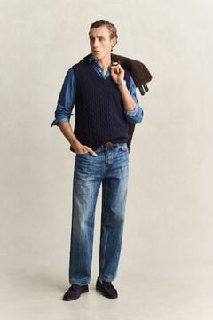 Lambswool Cable Knit Vest — EVENING BLUE 5