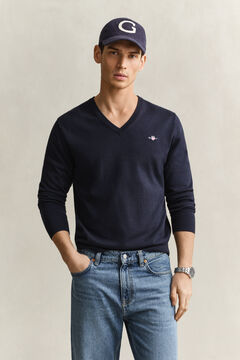 Cotton V-Neck Sweater — EVENING BLUE 4