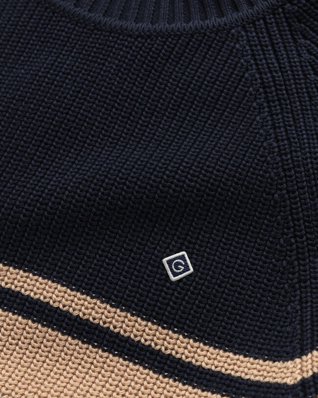 Cotton Rib Striped Crew Neck Sweater