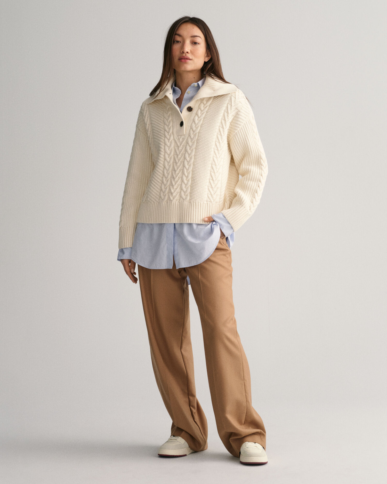 Cable Knit Buttoned Turtleneck Sweater