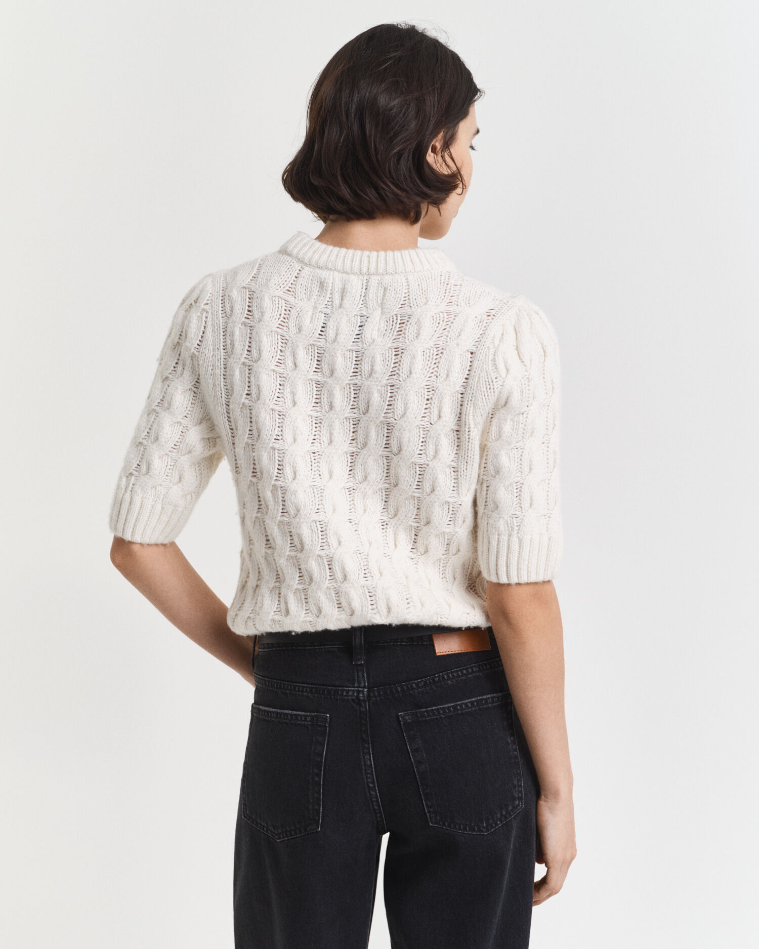 Puff Sleeve Cable Knit Short Sleeve Top