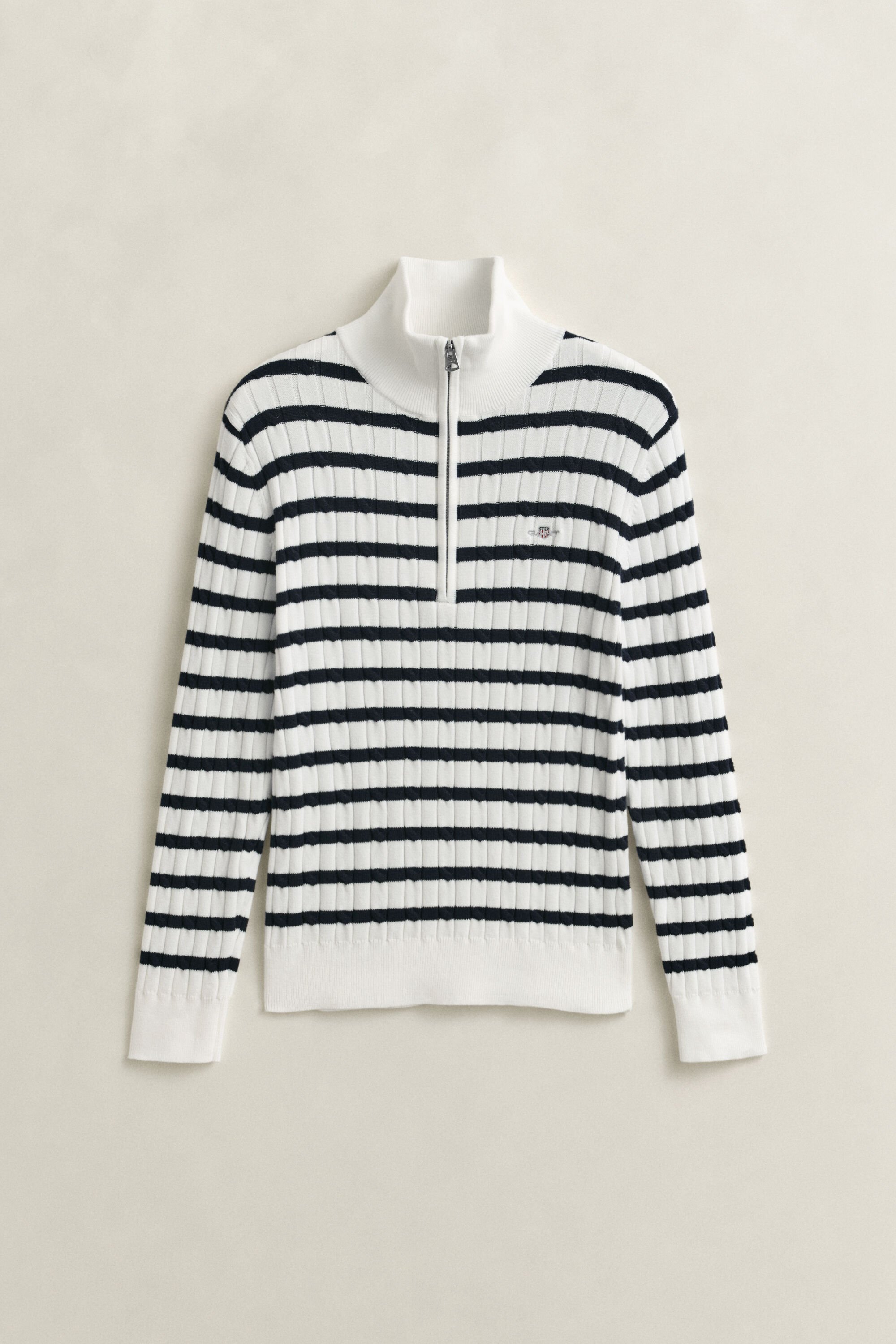 Striped Cable Knit Half-Zip Sweater