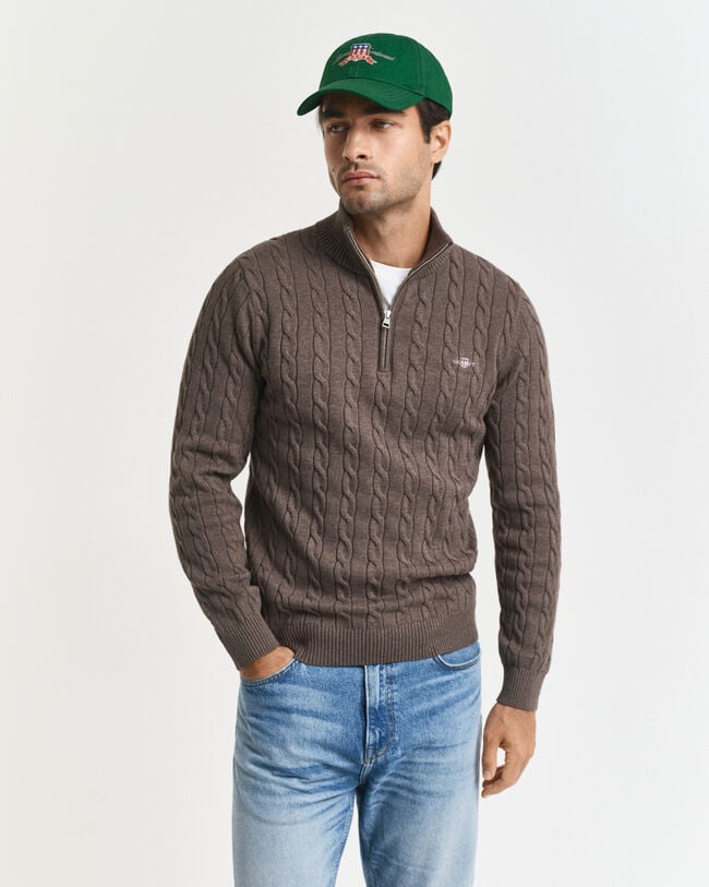 Cotton Cable Knit Half-Zip Sweater
