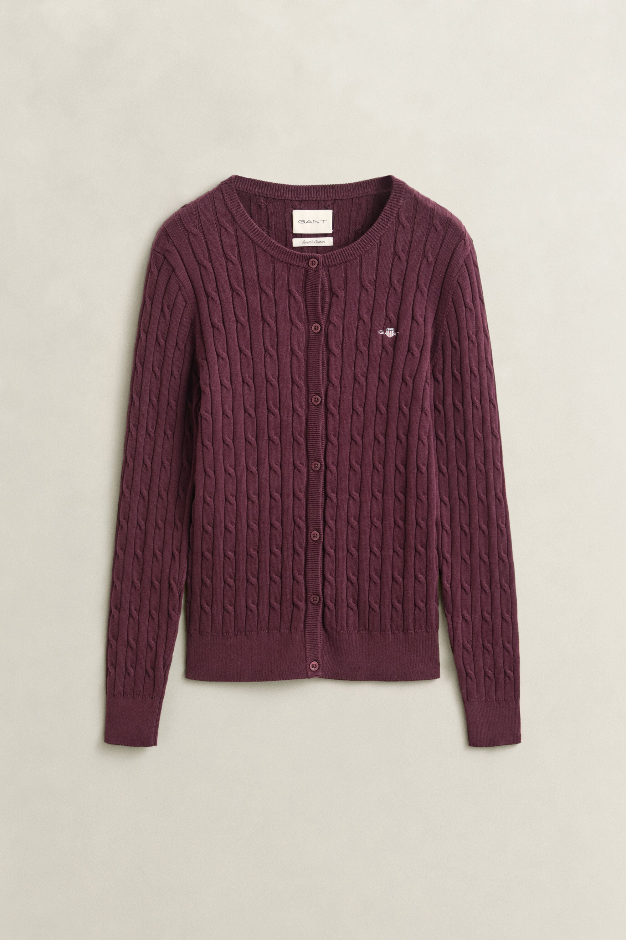 Stretch Cotton Cable Knit Cardigan