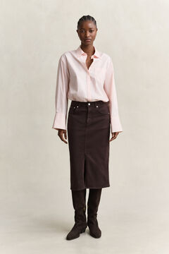 Twill Colored Pencil Skirt — DEEP BROWN 6