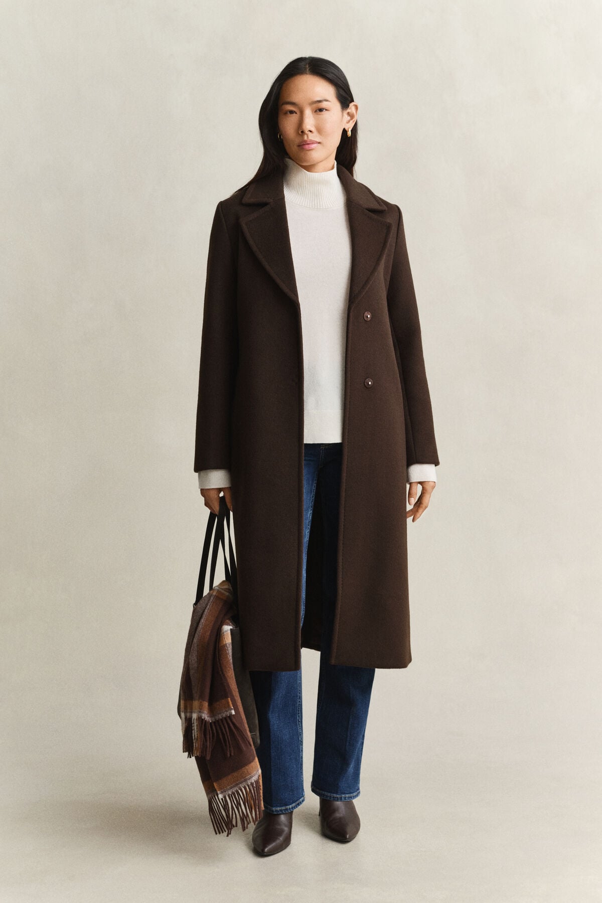 Belted Wool Blend Coat — DEEP BROWN