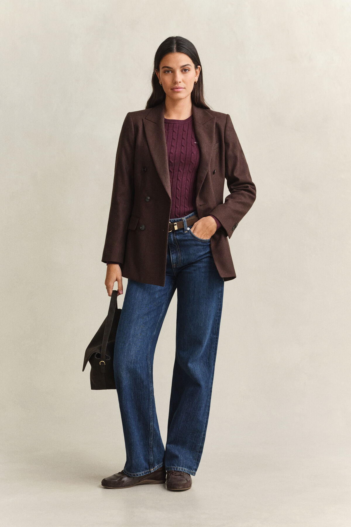 Classic Cable Knit Sweater — DARKENED WINE