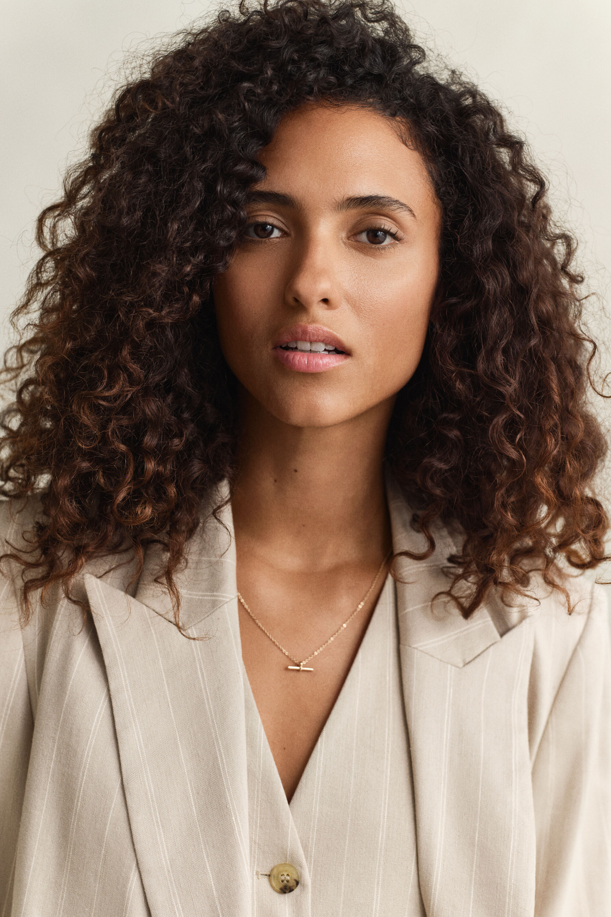 Pinstriped Linen Blend Blazer