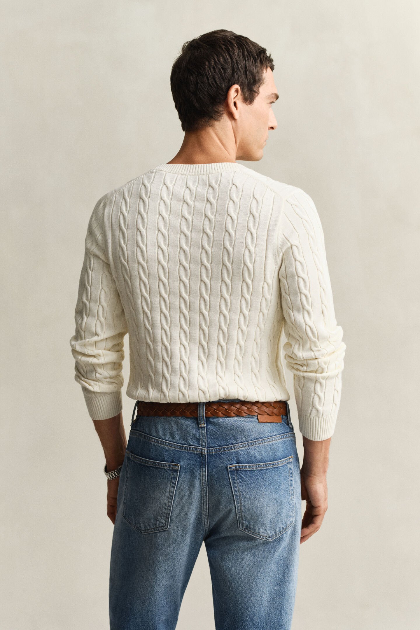 Cotton Cable Knit Crew Neck Sweater