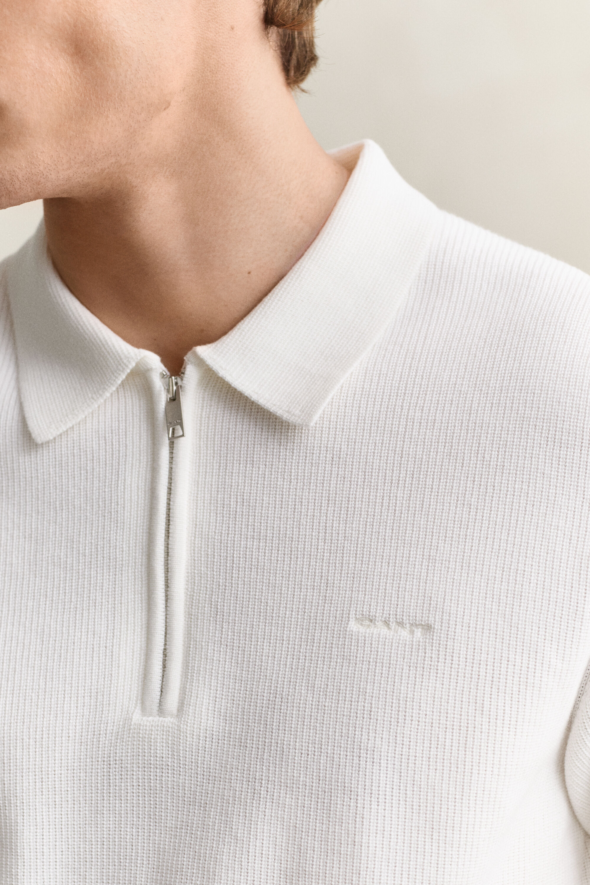 Ribbed Cotton Polo Sweater
