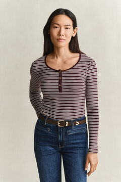 Ribbed Long Sleeve Henley Top — DARKENED WINE 5