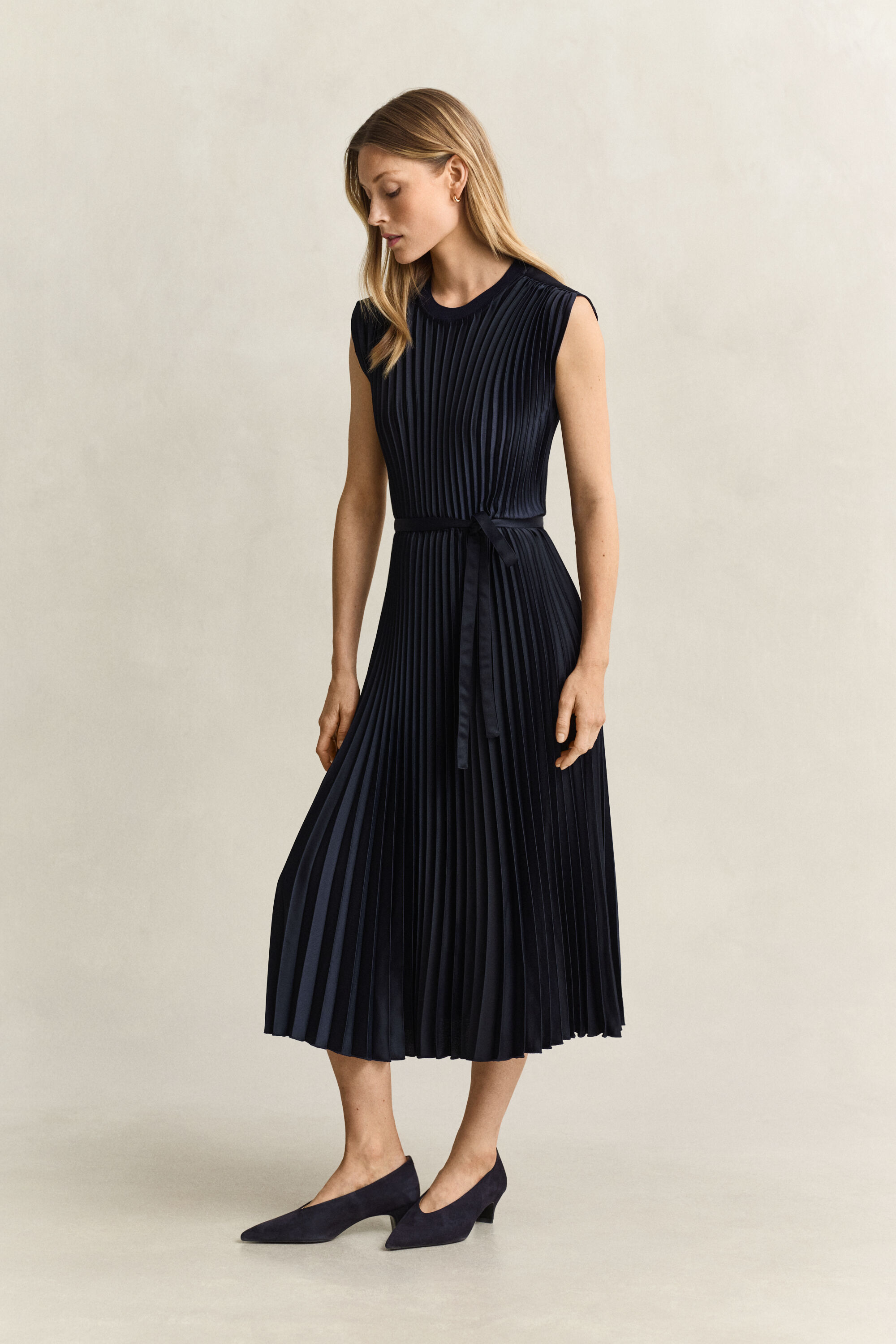 Pleated Belted Dress