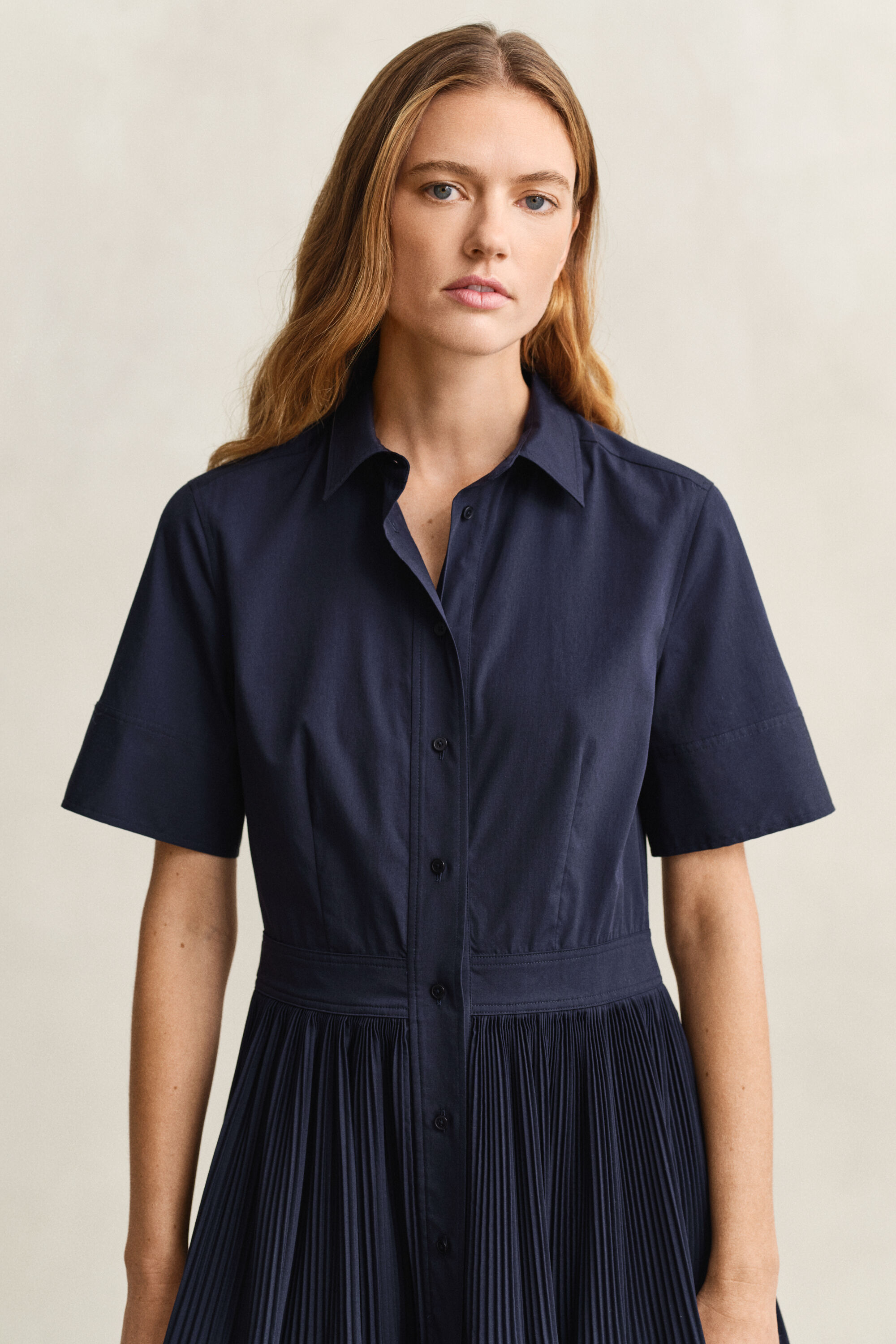 Pleated Cotton Shirt Dress