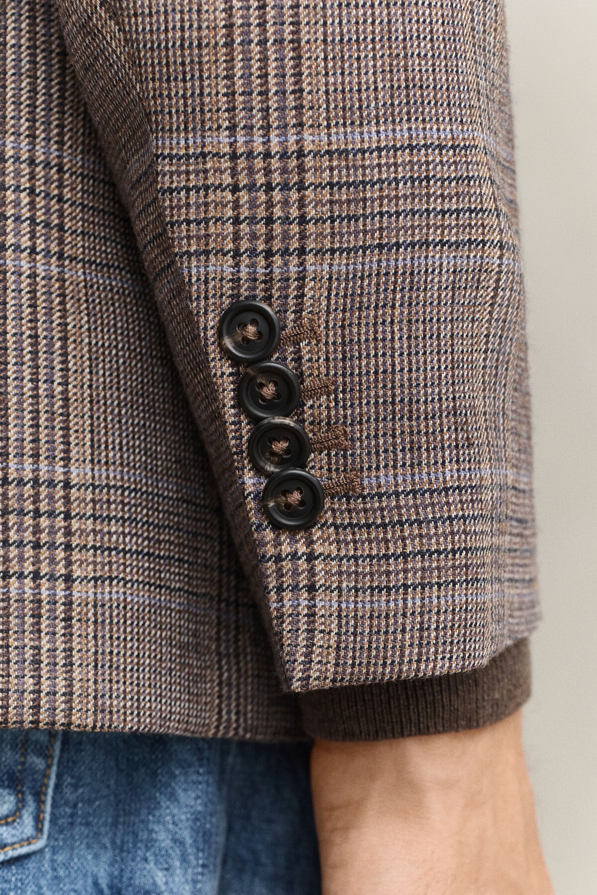 Checked Wool Suit Jacket — LIGHT TAUPE