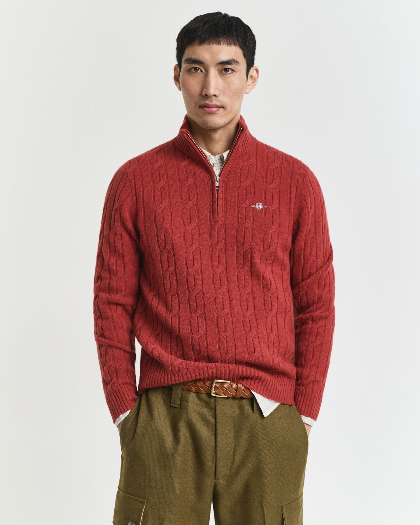 Lambswool Cable Knit Half-Zip Sweater