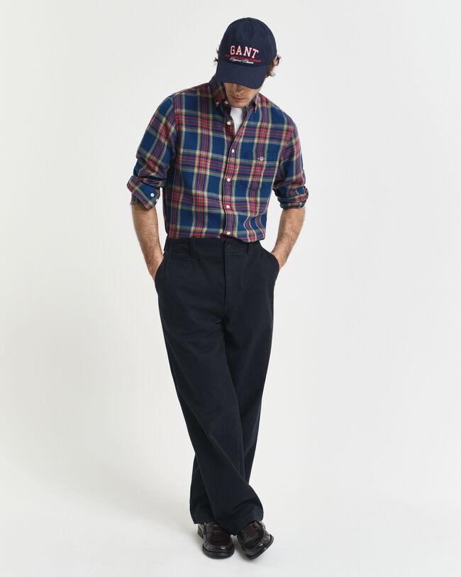 Regular Fit Checked Indigo Twill Shirt