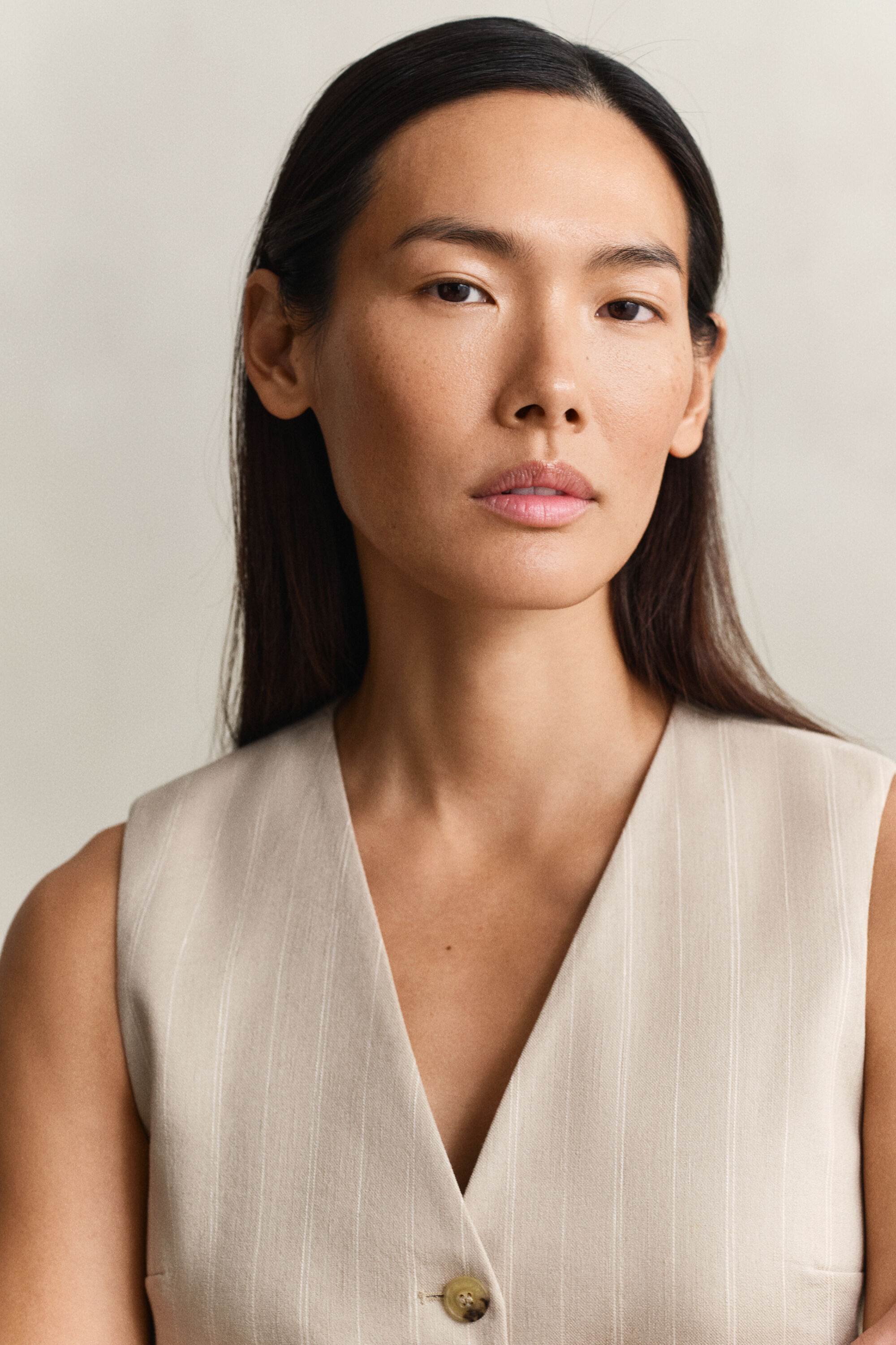 Pinstriped Linen Blend Vest