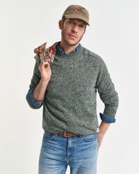 Wool Blend Mouliné Crew Neck Sweater