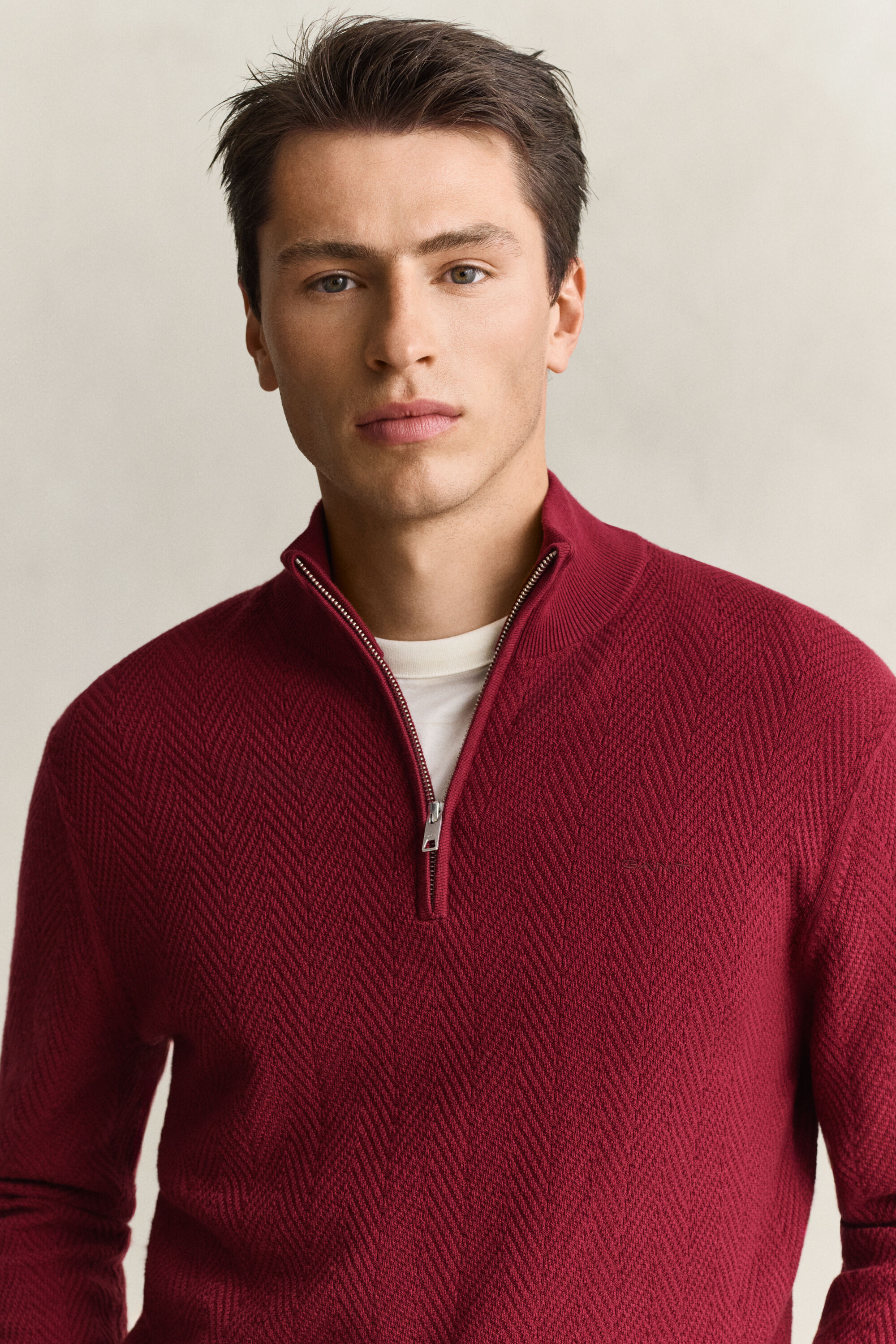 Herringbone Half-Zip Sweater — PLUMPED RED