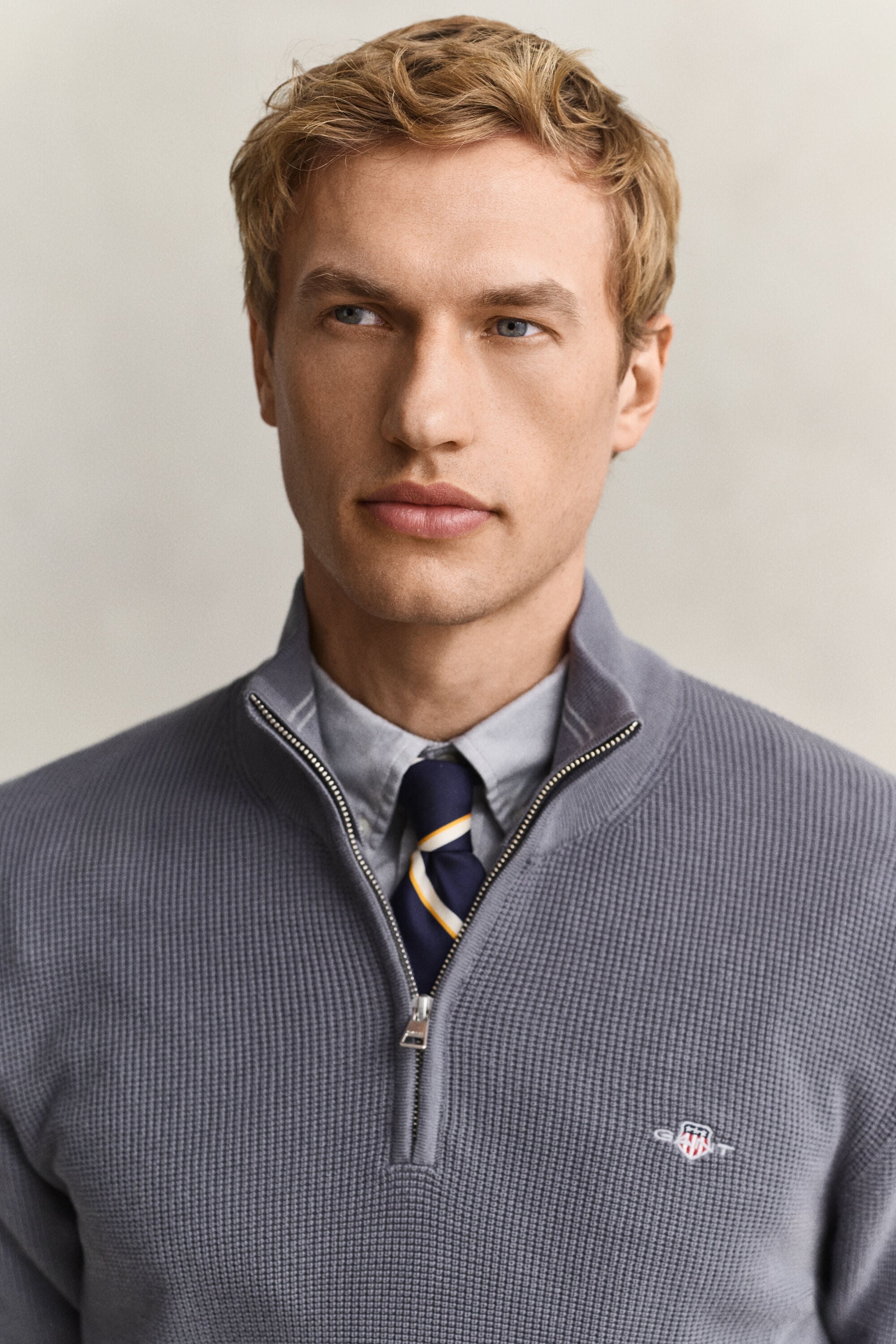 Textured Cotton Half-Zip Sweater