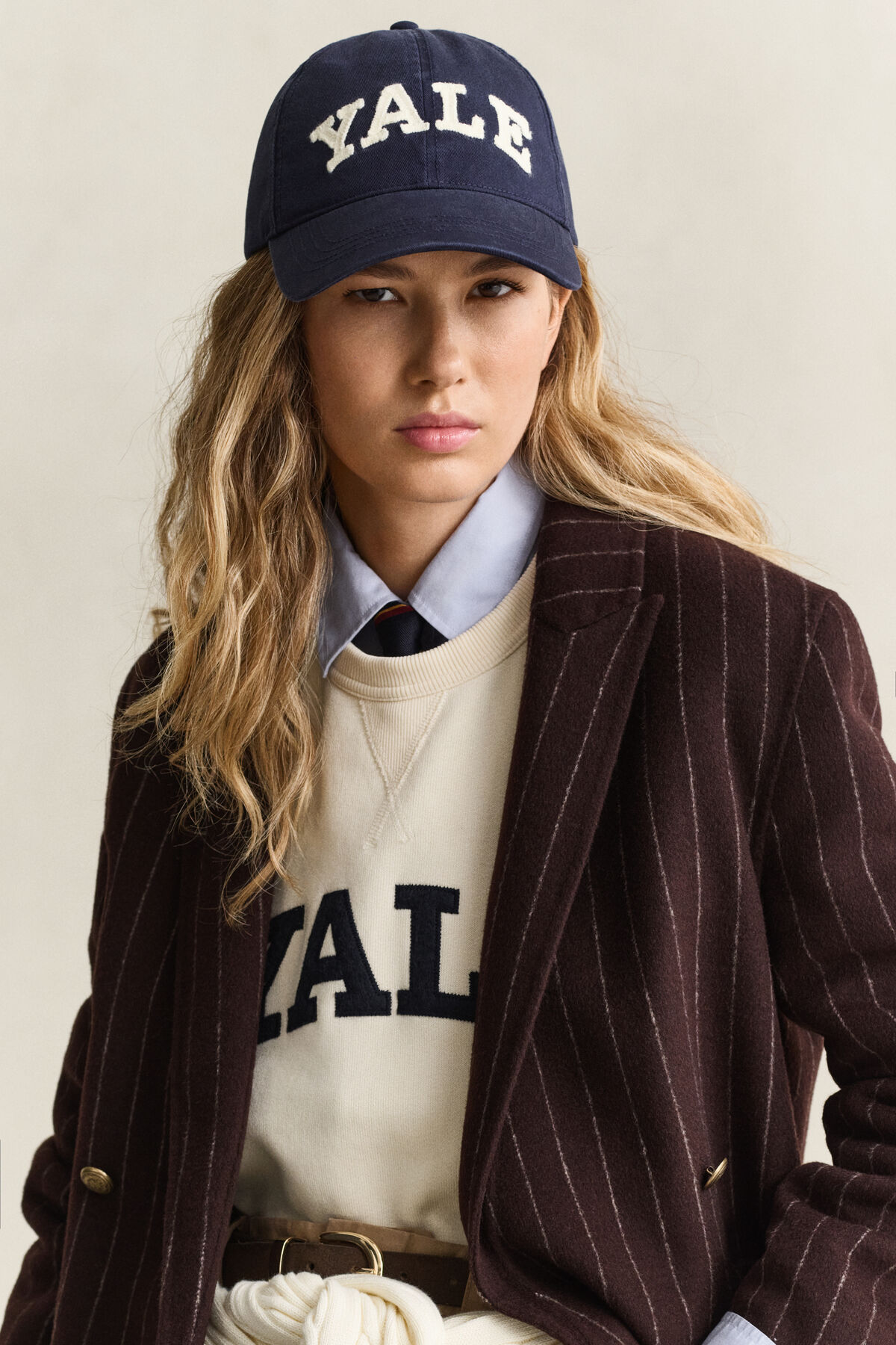 Gant x Yale Pinstriped Handstitched Blazer — DEEP BROWN