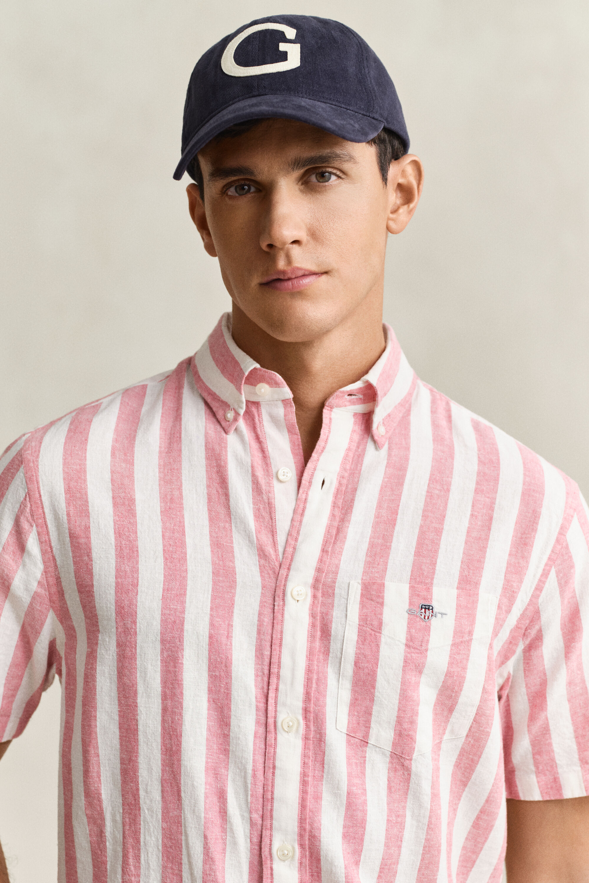 Striped Linen Blend Short Sleeve Shirt