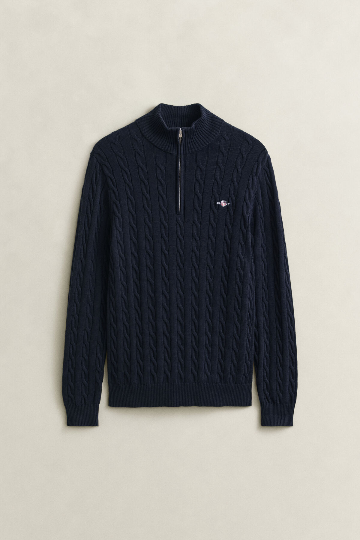Cotton Cable Knit Half-Zip Sweater — EVENING BLUE