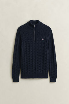 Cotton Cable Knit Half-Zip Sweater — EVENING BLUE 2