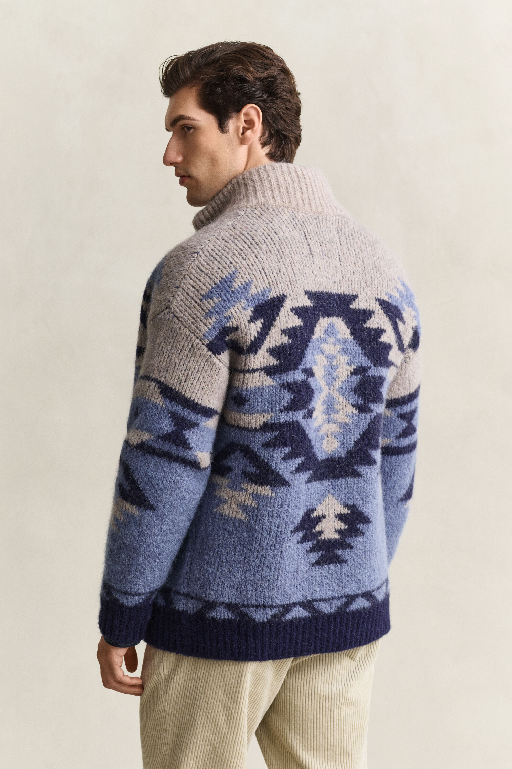 Alpaca Wool Blend Jacquard Zip Cardigan