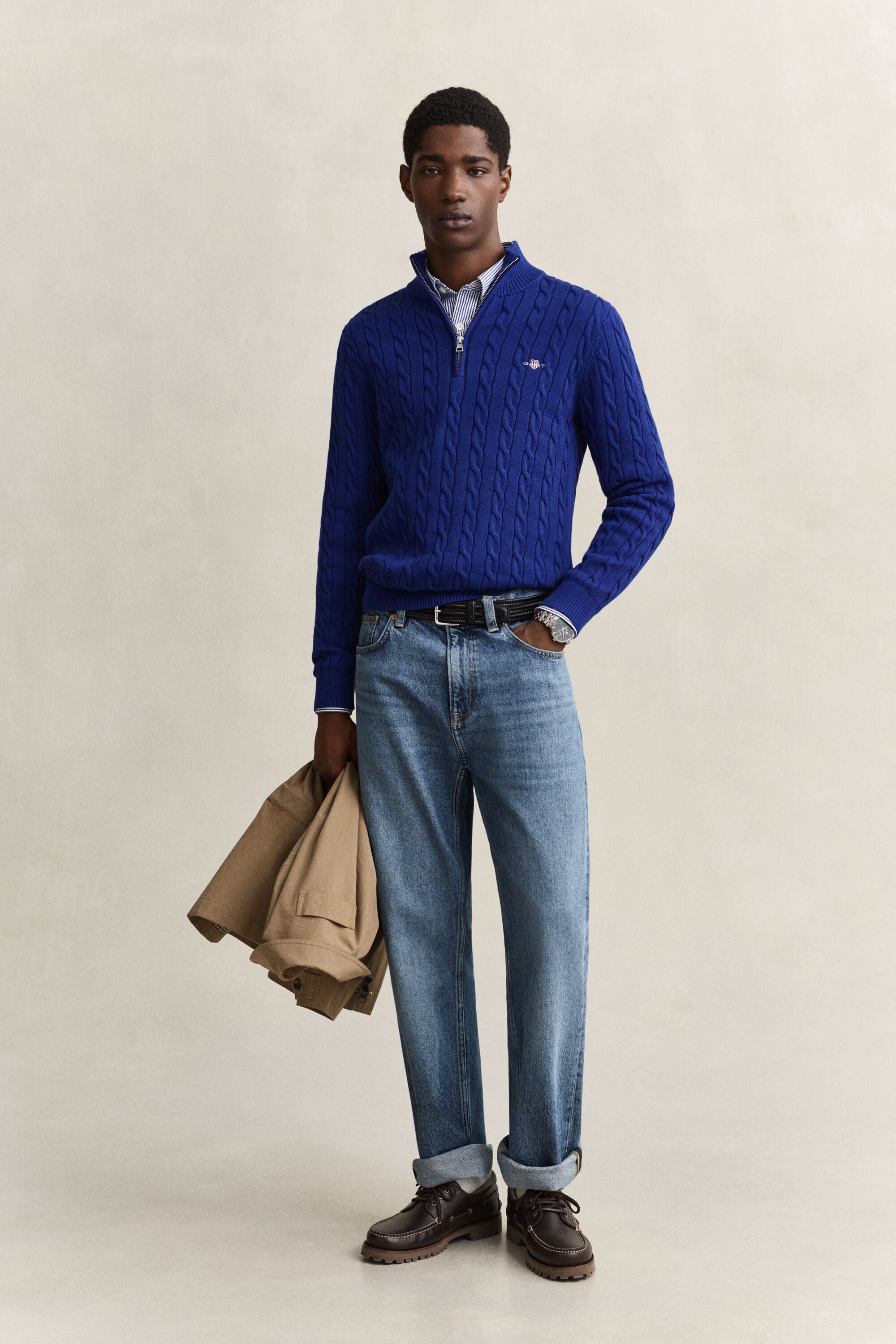 Cotton Cable Knit Half-Zip Sweater