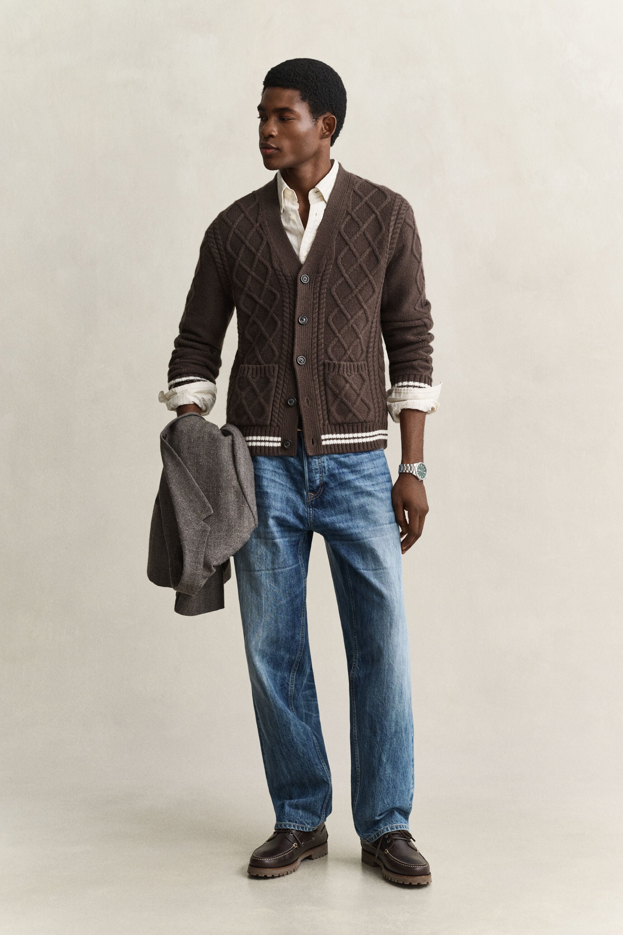 Wool Blend Cable Knit Cardigan