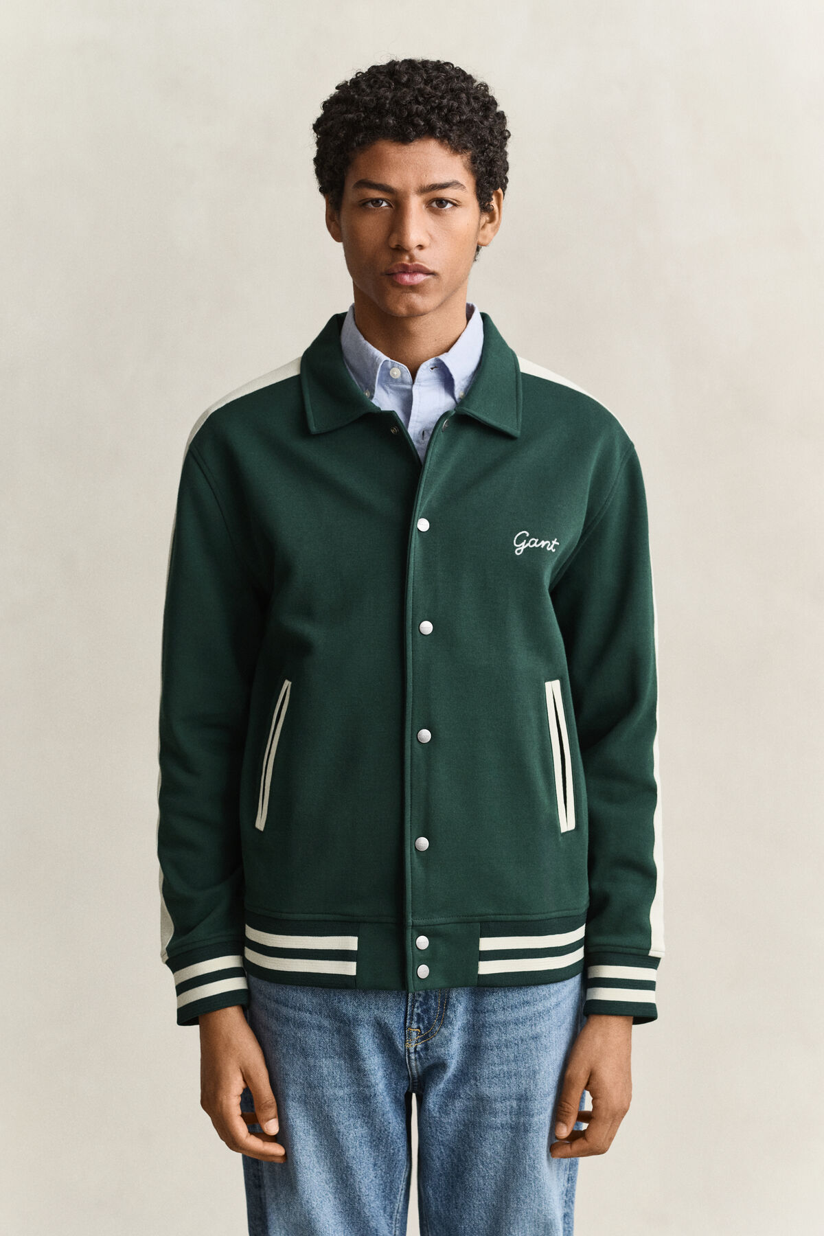 Interlock Buttoned Jacket — TARTAN GREEN