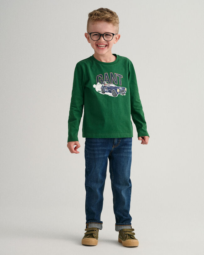 Boys Driving Dog Long Sleeve T-Shirt