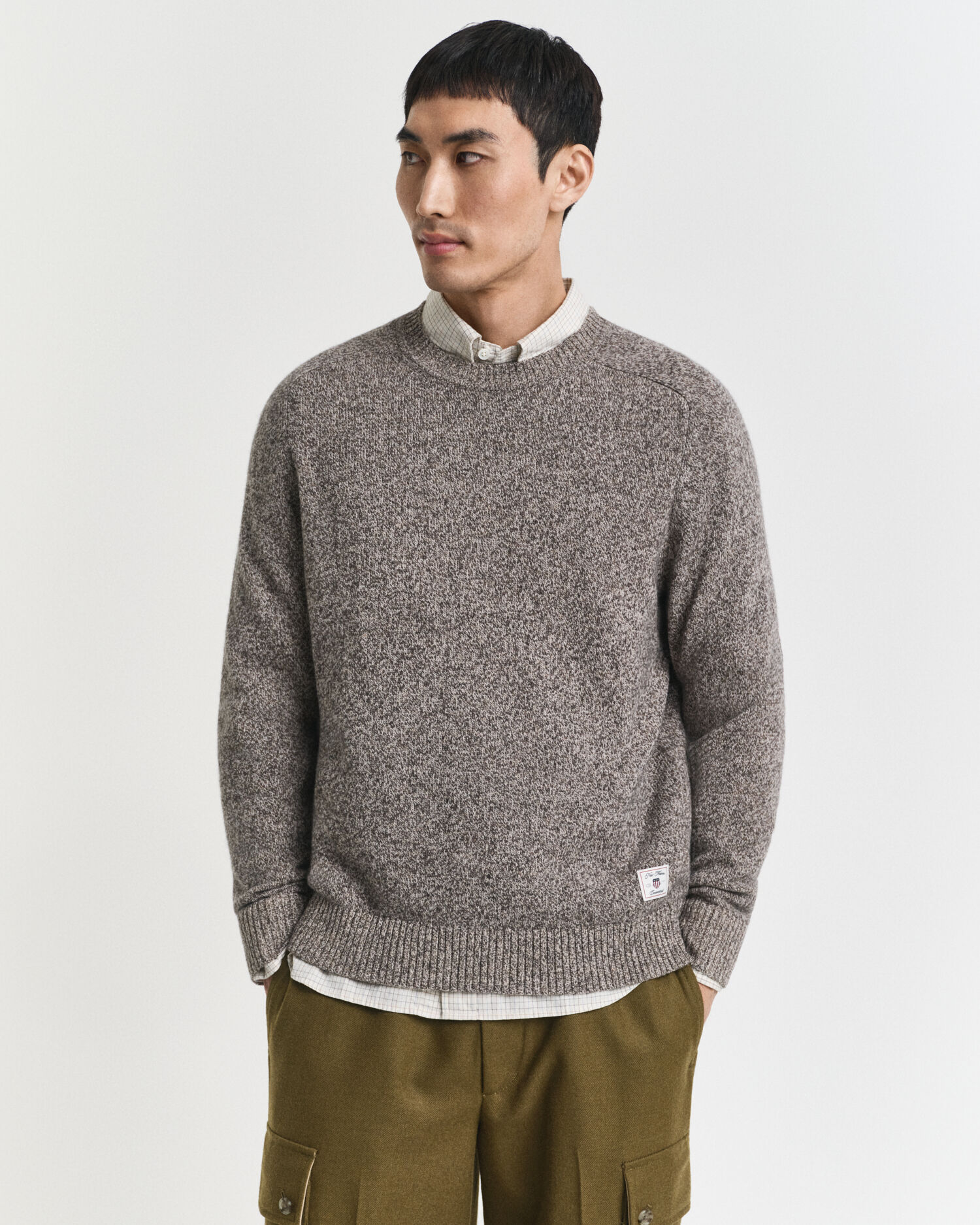 Wool Blend Mouliné Crew Neck Sweater