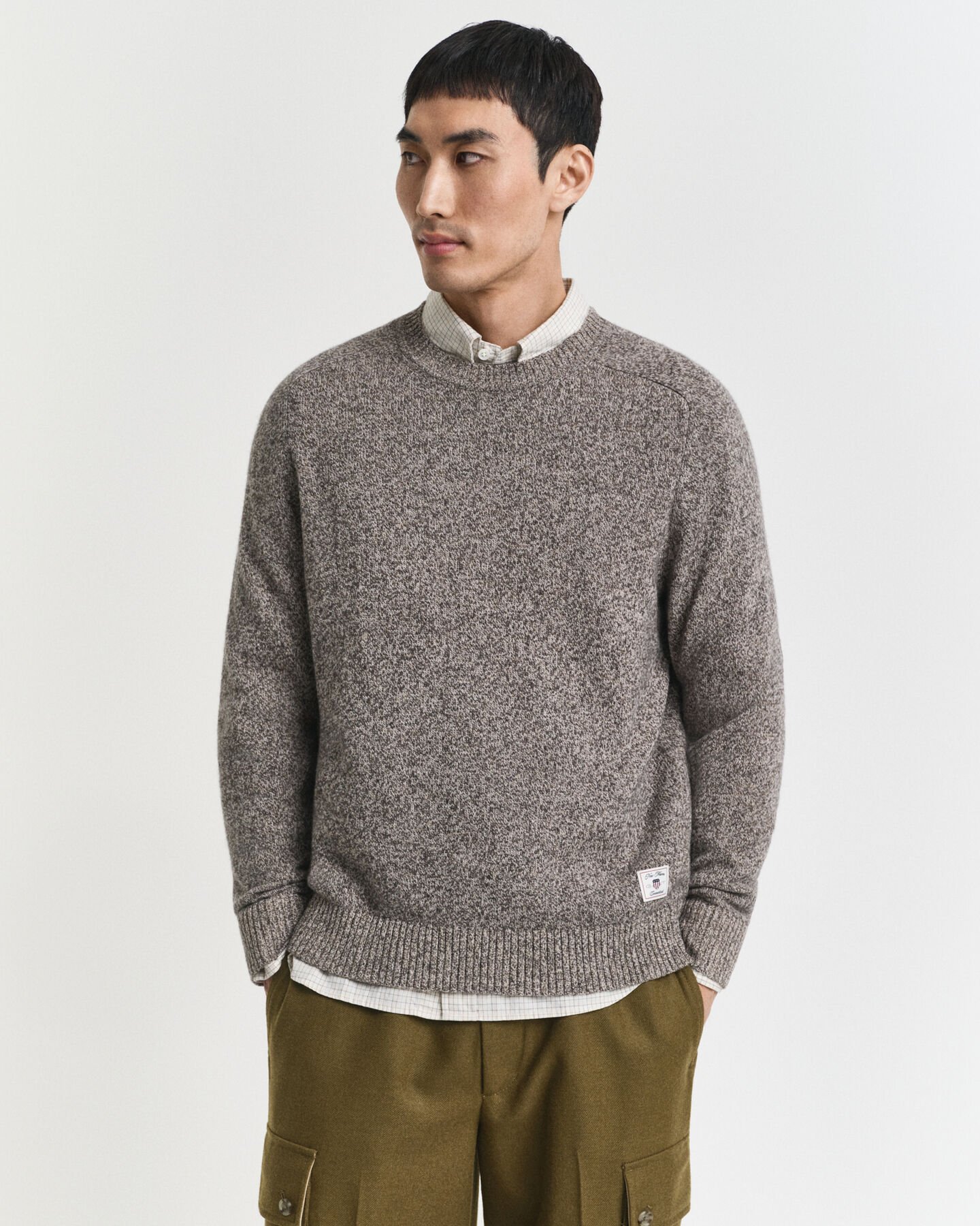 Wool Blend Mouliné Crew Neck Sweater