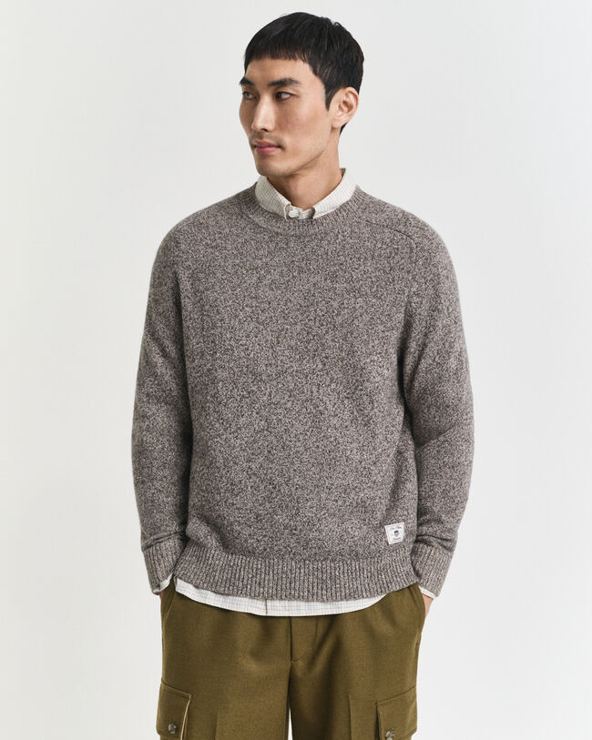 Wool Blend Mouliné Crew Neck Sweater
