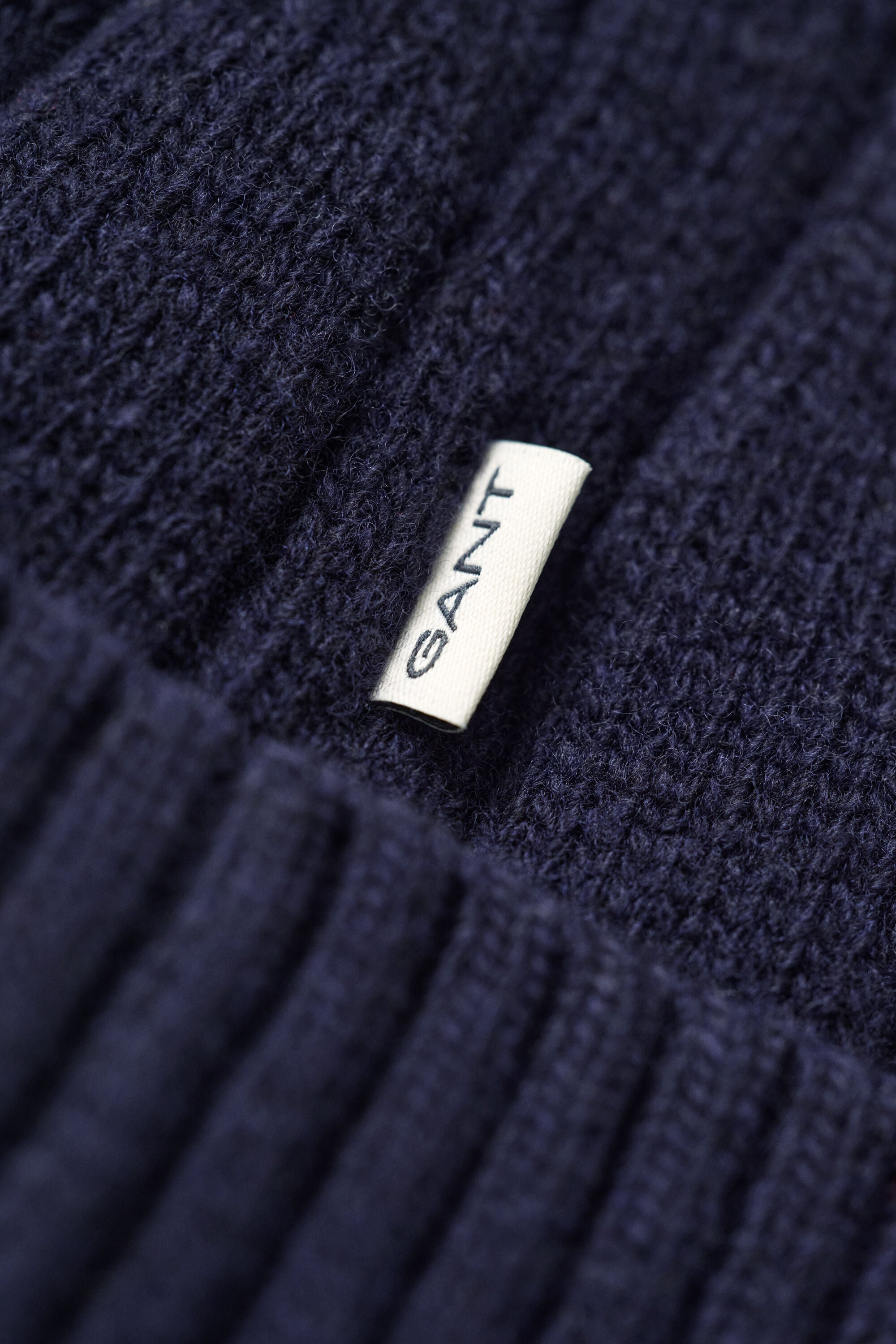 Lambswool Cable Knit Beanie — EVENING BLUE