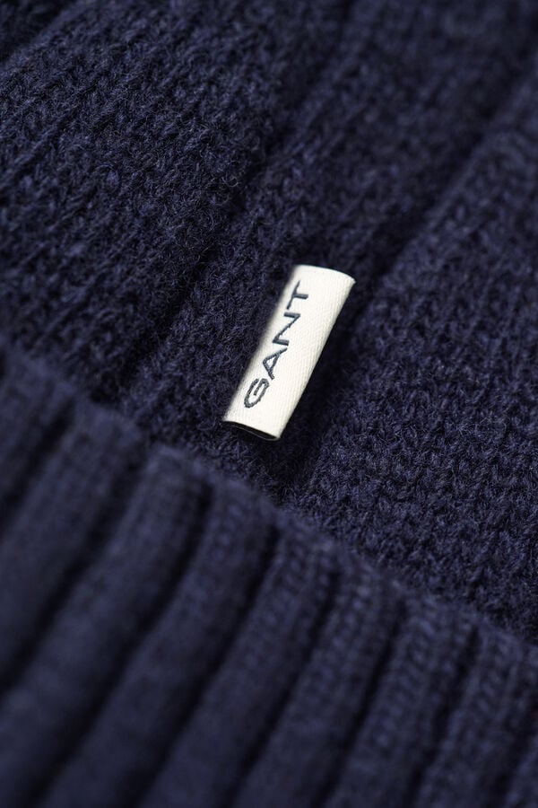 Lambswool Cable Knit Beanie — EVENING BLUE